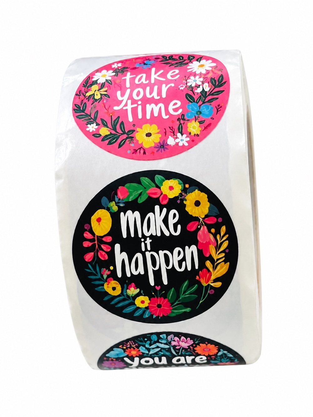 Motivational Floral Sticker Roll 500 NWOT